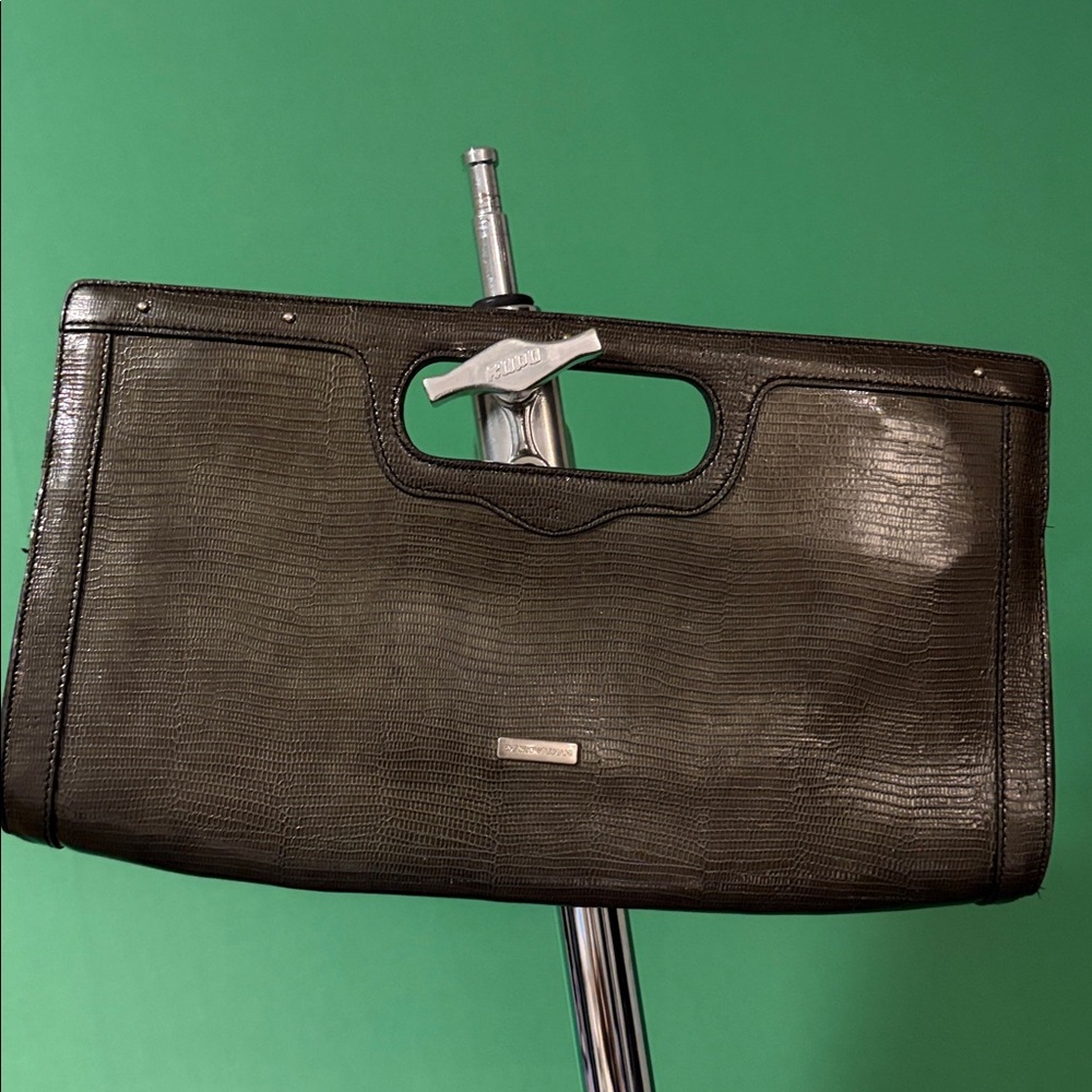 Emporio Armani Lizard Embossed Olive Green Clutch